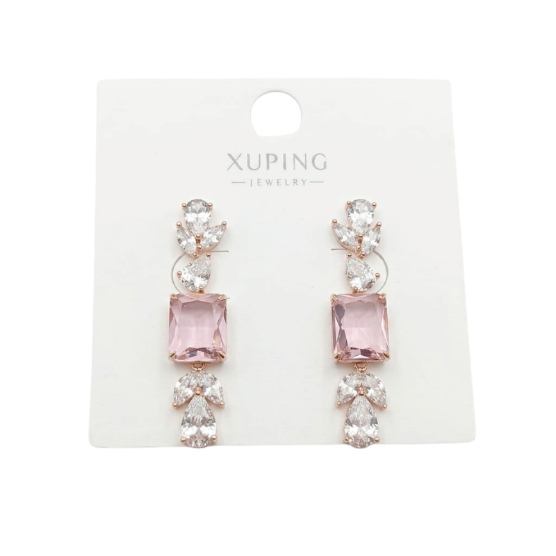 Elegant Rose Blush Drop Earrings with Leaf-Cut Crystals